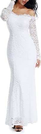 LALAGEN Women's Floral Lace Long Sleeve Off Shoulder Wedding Mermaid Dress