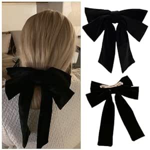 Black velvet bow hair clip, long tail hair clip,Black Bow Hair Ribbons, for Women Bow Hair Clips Hair Barrettes for Women