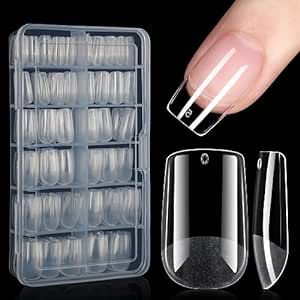 AILLSA Short Square Nail Tips Soft Gel Full Cover Clear Gelly Nail Tips Half Matte Acrylic Nail Tips Pre-Filed Fake Press on Nail Tips for Extension Home DIY Salon Manicure 216PCS 12 Sizes