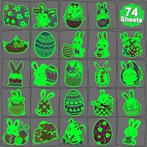 CHARLENT Glow in The Dark Easter Temporary Tattoos for Kids - 74 Individually Sheets Luminous Easter Egg Bunny Tattoos for Boys Girls Party Favors Goodie Bag Fillers